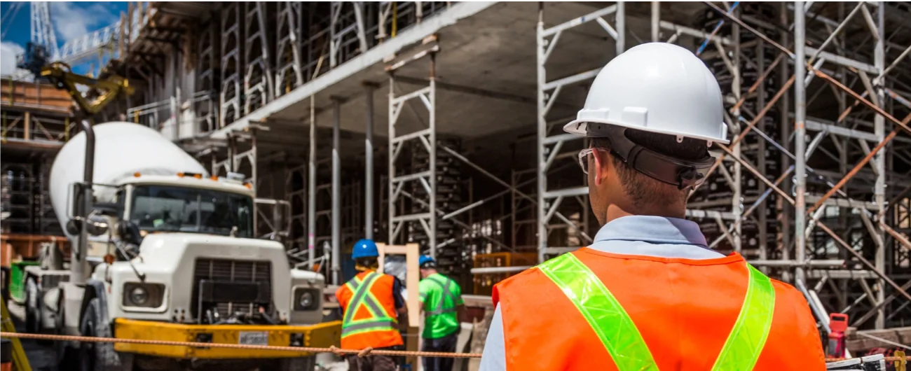 Construction crew working on a commercial job site